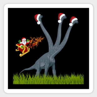 Santa visits Dinosaur for Xmas | 3-necked dinosaur | Merry Christmas Sticker